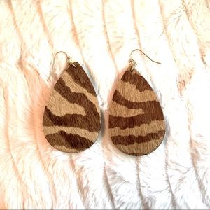 Tiger Striped Faux Fur Leather Fabric Earrings